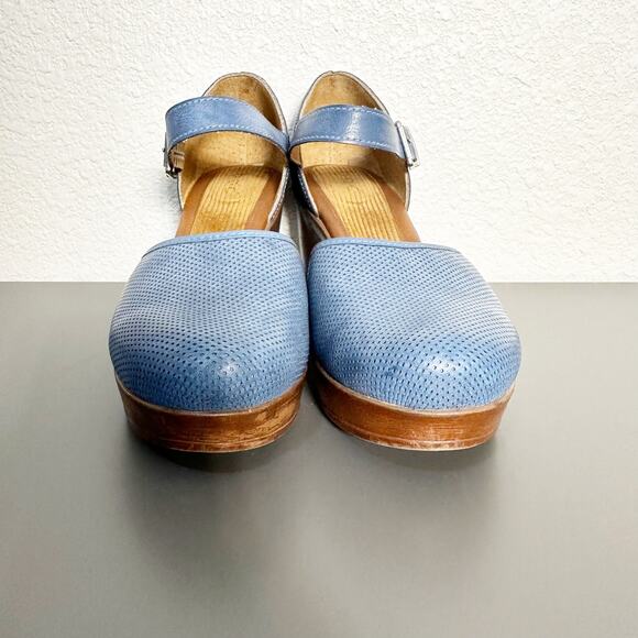 B.O.C. Gia Platform Heeled Mary Jane Clog Blue Perforated Faux Leather Size 10 - Picture 4 of 11